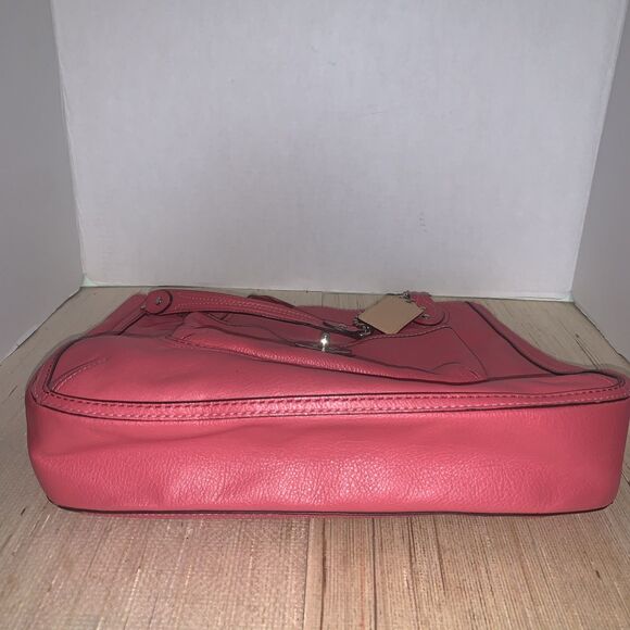 Coach Pink Poppy Leather Handbag Large 24081 Double Chain Handle turnlock pocket - Picture 15 of 16